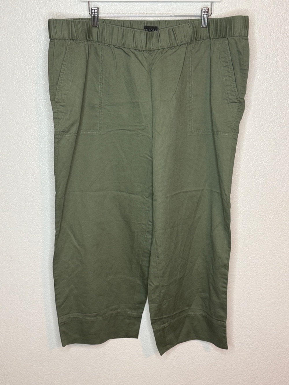 Talbots Army Green Pull On Wide Leg Crop Pants Size 2XL NWT Linen Cotton Lyocell